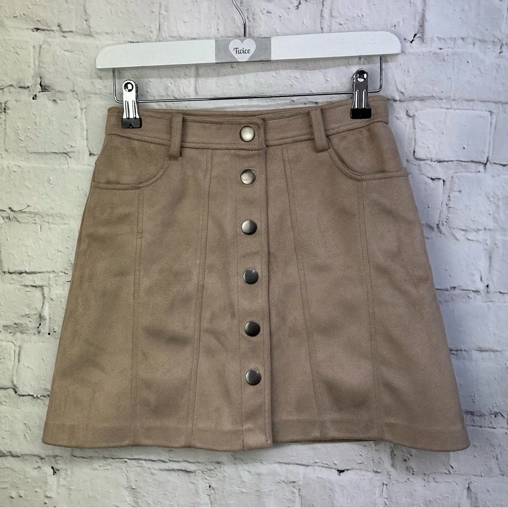 ZARA Mocha faux suede button through skirt xs - Picture 1 of 3